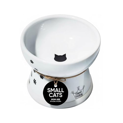 Necoichi Raised Cat Food Bowl – Ceramic Elevated Cat Bowl for Whisker & Neck Fatigue, Dishwasher Microwave Safe – Non-Slip & Anti Vomiting Ergonomic Design (Cats, Regular, 1-Cup Capacity) - color: Cat, size: Small Flat (1 Cup)