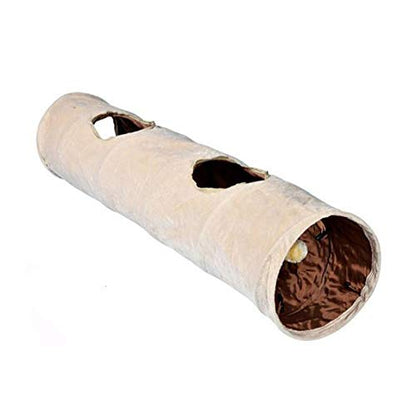 Primst Collapsible Cat Tunnel,Durable Suede Pet Toys Play Tunnel with Ball and Hole,for Cats,Rabbits,Kittens,Puppy and Small Pets (Beige 47x10inch)