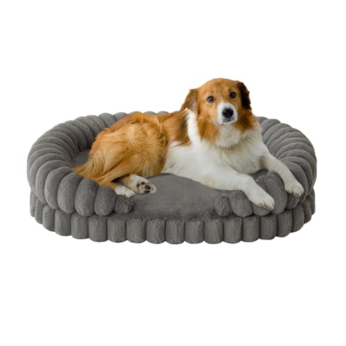 BALANCE Calming Dog Bed for Large Sized Dogs, 36 Inches Oval Washable Pet Bed with Sides, Orthopedic Pet Couch Sofa with Non-Slip Bottom, Gray - color: Gray, size: 36"l X 27"w X 7.5"th