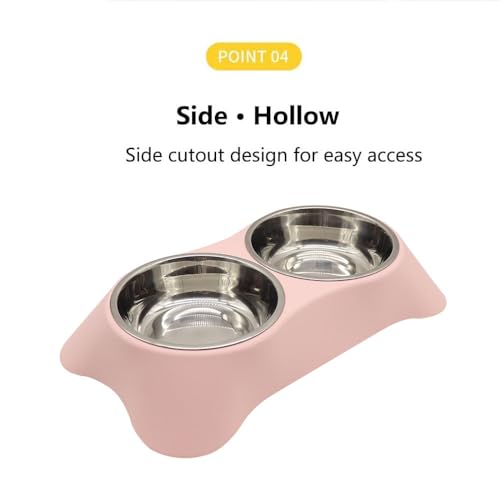 Double Dog Bowl, Stainless Steel Double Bowl, Anti-Slip, Anti-Spill and Removable(Pink-Medium)