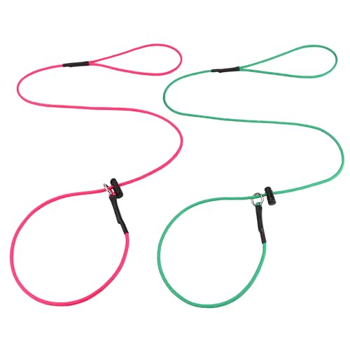 Dog Slip Lead Puppy Training Leash 5/32 Inch Thin Reflective Paracord Leads with 12-Core Strength, 1000lb Pull Force Set of 2 for Small & Medium Dogs(Hot Pink & Green, 5 FT) - color: Hot Pink & Green, size: 5 FT