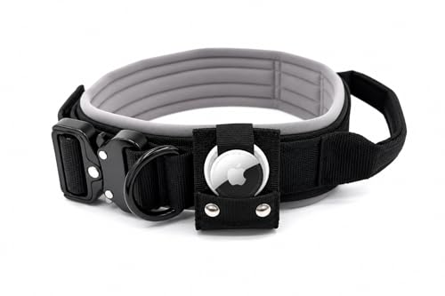 Tactical Dog Collar with AirTag Holder, Heavy Duty Nylon K9 Collar, Quick Release Metal Buckle, Waterproof Adjustable Collar for Small to Large Dogs (AirTag Not Included) (Medium) - size: Medium 16.14-20.79in