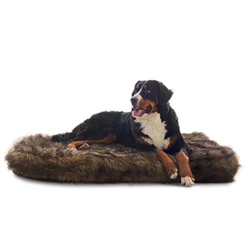 Laifug Large Faux Fur Dog Bed,5-inch Thick Grade Orthopedic Memory Foam Dog Bed(50"x30"x5"),Removable Cover with Anti-Slip Bottom,Waterproof Liner - color: Brown, size: X-Large(50"x30"x5")