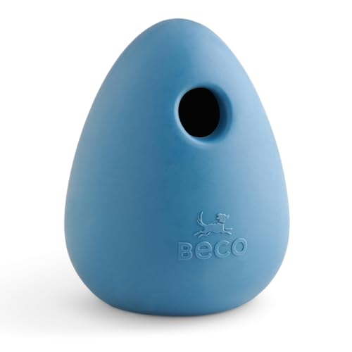 Beco Natural Rubber Bouncy, Chewy & Fillable Boredom Buster Dog Toy, Rolls & Wobbles Stuff with Multiple Fillable Holes, Blue - size: Pebble