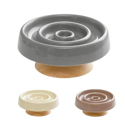 Ceramic Cat Slow Feeder, Raised Slow Feeder Cat Bowl, Anti Vomiting and Whisker Friendly Kitty Dish, Elevated Puppy Kitten Bowl for Dry and Wet Food (Gray) - color: Gray