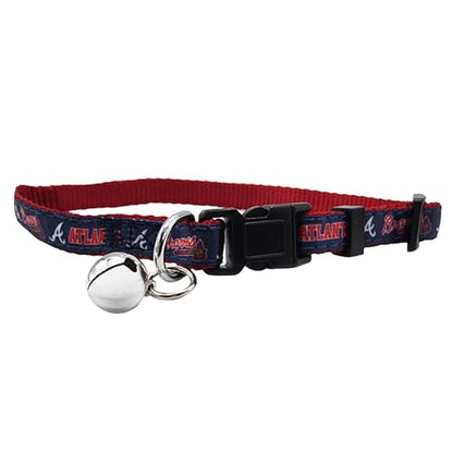 MLB CAT Collar Atlanta Braves Satin Cat Collar Baseball Team Collar for Dogs & Cats. A Shiny & Colorful Cat Collar with Ringing Bell Pendant - color: Atlanta Braves
