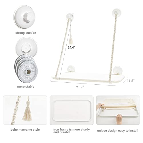 Mkono Cat Window Perch Macrame Boho Cat Hammock Wall Mounted Cat Bed for Indoor Cat, Pet Resting Seat Safety Space Saving Cat Shelves with Screw Suction Cups