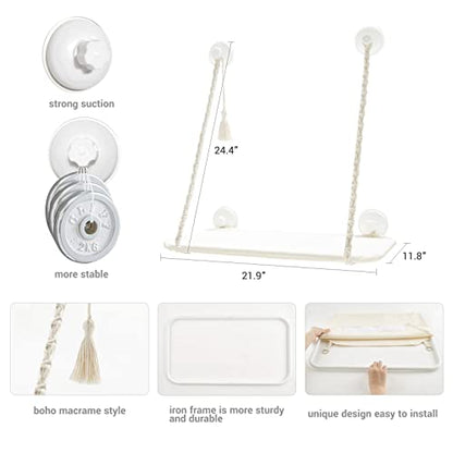Mkono Cat Window Perch Macrame Boho Cat Hammock Wall Mounted Cat Bed for Indoor Cat, Pet Resting Seat Safety Space Saving Cat Shelves with Screw Suction Cups