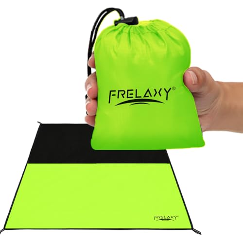 Frelaxy Pocket Picnic Blanket, Waterproof Sandproof Beach Mat, Compact Camping Tarp for Festivals, Hiking, Travel, Outdoor Recreation (Neon Green & Black, 57'' x 60'') - color: Neon Green & Black, size: 57'' x 60''