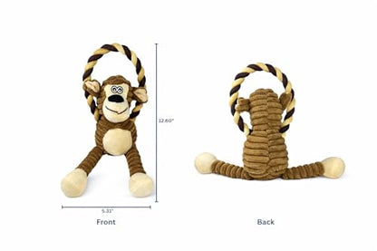 Durable Monkey Dog Toy, Plush Squeaky Stuffed Dog Toy with Rope, Interactive Chew Toy for Teething Puppies and Small, Medium & Large Dogs - color: Brown Monkey