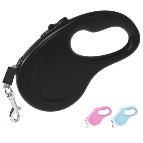 Retractable Dog Leash, 16Ft/5M Light Weight Retractable Leash for Small Medium Dogs/Cats Up to 50lbs, Strong Nylon Tape 360° Tangle-Free One-Hand Brake (Black) - color: Black