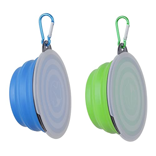 Collapsible Dog Bowl,2 Pack Portable and Foldable Pet Travel Bowls Collapsable Dog Water Feeding Bowls Dish for Dogs Cats and Small Animals,with Lids (Small, Blue+Green) - color: Blue+Green