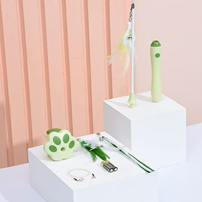 BEBOBLY 3-in-1 Retractable Cat Wand Toy for Indoor Cats Interactive Cat Feather Toys - color: Green