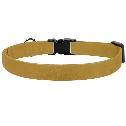 Breakaway Cat Collar Leather with Removable Bell - 13 Colors Available - Soft Adjustable Girl Boy Safety Lightweight Pet Kitten Collars Pink Brown Blue Green Red Orange Black (Mustard) - color: Mustard