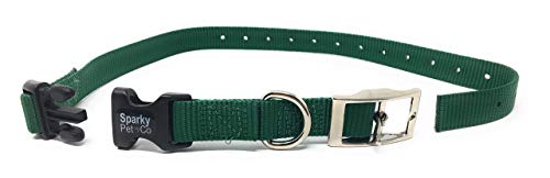 Sparky Pet Co - ECollar Replacement Strap - Easy Release Double Buckle Dog Collar - Rugged Nylon - Adjustable - D Ring - Quick Release Metal Clasp - for Invisible Fence Systems - 3/4" x 24" - Green - color: Green, size: 3/4" Wide