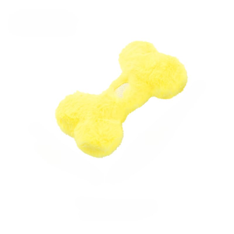 Plush Bone-Shaped Dog Toy – Durable Squeaky Chew Toy with PP Cotton Filling, Soft and Washable for Interactive Play (Yellow) - color: Yellow