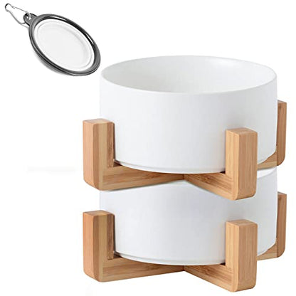 Petygooing White Ceramic Cat Dog Bowl Set with Stand,Small Dog Bowls,Pet Food and Water Dish, Anti Slip Set of 2 Cat Bowls Pet Food Bowl- Pet Dish Small Size Pet (13.5OZ/5.1 in) - color: White, size: Puppy/Small Size Dogs & Cat Bowls 400ML*2