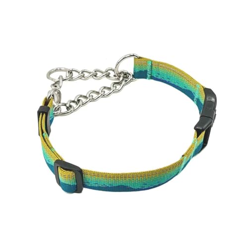 Martingale Dog Collars with Stainless Steel Chain, Reflective No Pull Walking Training Collar with Quick Release Buckle, Adjustable Slip Chain Nylon Dog Collars for Small Medium Large Dogs - color: Yellow and blue, size: Small