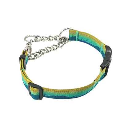 Martingale Dog Collars with Stainless Steel Chain, Reflective No Pull Walking Training Collar with Quick Release Buckle, Adjustable Slip Chain Nylon Dog Collars for Small Medium Large Dogs - color: Yellow and blue, size: Small