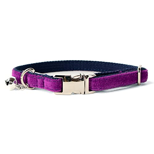 Sam & Maui Velvet Adjustable Cat Collar with Metal Silver Chrome Buckle and Bell Plum Purple C - color: Plum Purple