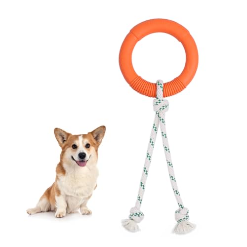 Green Sheep Natural Rubber Ring Rope Toy for Dogs, Durable Chew & Tug of War Dog Toy, Interactive Pet Toys for Small to Large Dogs, Medium Orange with Recycle Cotton Rope - color: Orange And White