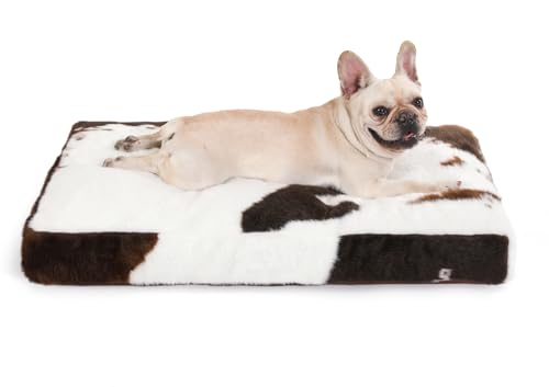 Bedfolks Waterproof Dog Crate Bed,Plush Dog Bed with Removable Washable Cover,Faux Fur Dog Crate Pad for Medium Dogs,Fluffy Dog Kennel Bed 29"x21",Cow Print - color: Cow Print, size: Medium(29x21'')