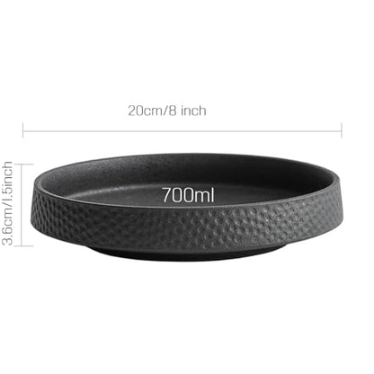 8 Inch Wide Ceramic Cat Bowl, Whisker Fatigue Relief Shallow Cat Food Bowl, Heavy Weight Non-Tip Pet Feeding Bowl, Matte Black Hammered Texture Cat Water Bowl for Cats & Small Dogs
