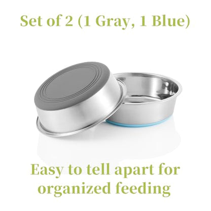 Stainless Steel Dog Bowls 2 Pack – 4 Cup Pet Food & Water Bowls with Non-Slip Rubber Base, Dishwasher Safe, for Medium Dogs & Large Cats - size: 4 Cup