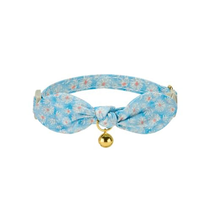 2 Pack Cotton Cat Collar, Removable Bowtie, Floral Pattern, Safety Breakaway Clasp, Adjustable for Cats.(Adult Cat, Blue Daisy and Floral) - color: Blue+Blue