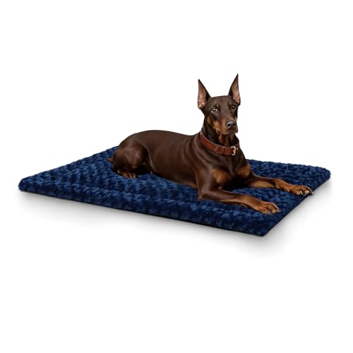 Washable Dog Bed Reversible Dog Beds for Crate Soft Fluffy Kennel Pad Anti-Slip Pet Sleeping Mat for Large Jumbo Medium Small Dogs (Blue, 48.00" x 30.00" x 1.50") - color: Blue, size: 48.00" x 30.00" x 1.50"