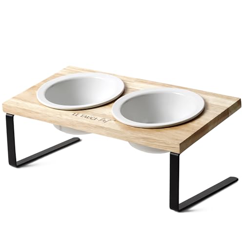 Elevated Dog Bowls, Raised Dog Bowl Stand with Two 5.1 inch Ceramic Bowls, Non-Slip Cat Food and Water Dish for Small and Medium Breed, White - color: White, size: 5.1inch