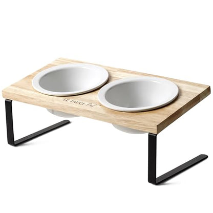 Elevated Dog Bowls, Raised Dog Bowl Stand with Two 5.1 inch Ceramic Bowls, Non-Slip Cat Food and Water Dish for Small and Medium Breed, White - color: White, size: 5.1inch