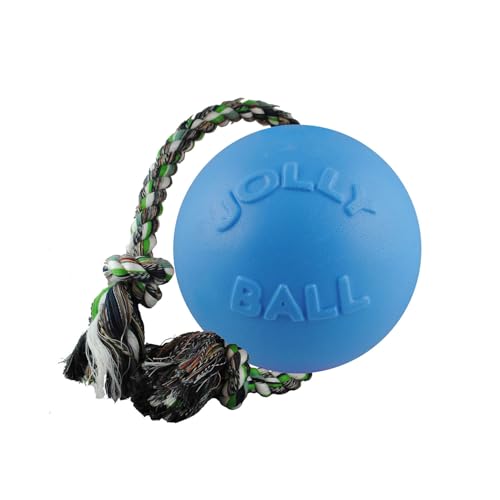 Jolly Pets Romp-n-Roll Rope and Ball Dog Toy, 4.5 Inches/Small, Blue (645 BL), for Small Breeds - color: Blue, size: Small (4.5 in)