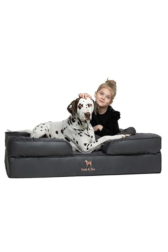 NOAH & PAW XL Dog Bed, 45x35x11 Inch, Orthopedic Large Dog Beds, Eggshell Memory Foam Infused with Cooling Gel, Inner Cover, Waterproof, Machine Washable (Faux Leather Sofa Collection) - color: Charcoal, size: X-large