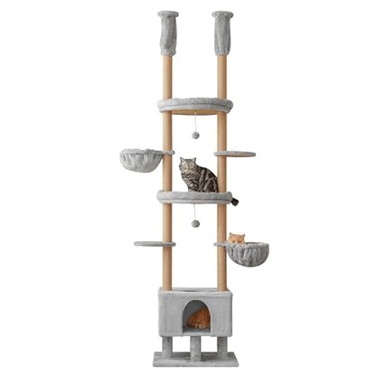 Cat Tree, Floor to Ceiling Cat Tower Adjustable Height [92.9-102.4in=235-258cm], 7 Tiers Cat Climbing Play House with Fully Sisal Scratching Post,Cozy Condo&Hammocks for Indoor Cats,Light Grey - color: Light Grey2.0