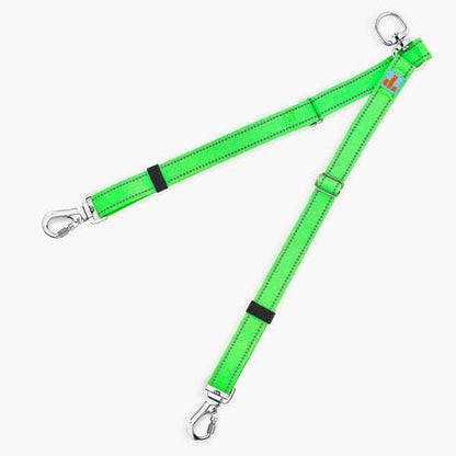 Dog Friendly Co. Leash Splitter | Walk Two Dogs | Complete Control - 360° Swivel, Tangle Free, Adjustable Length, Reflective Webbing, Heavy Duty Clips (Neon Green) - color: Neon Green