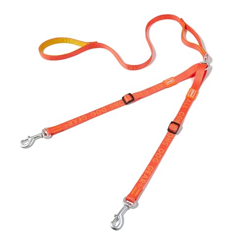 Double Dog Leash, No Tangle 360° Swivel, Adjustable Two Padded Handles, Double Clip Dog Leash Coupler Splitter Breeds (Orange, 2/3'' x 4.8 FT, Ultralight) - color: Orange, size: Pro S/M Handle