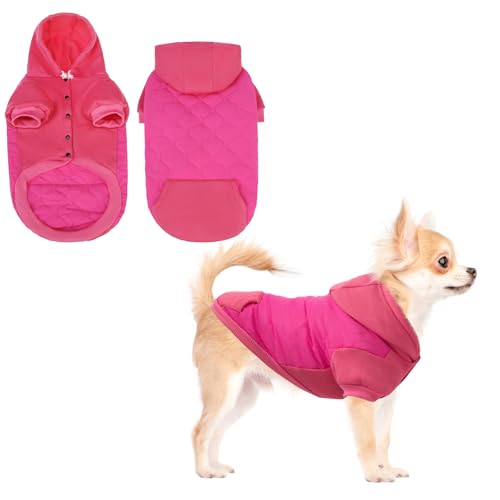 KOOLTAIL Warm Dog Winter Coat for Small Dogs, Waterproof Puppy Jacket with Leash Hole, Cold Weather Pet Vest for Winter, Soft Hoodie Sweater Sweatshirt Clothes for Puppy Cats Girls Boys Rose Red S - color: Rose Red, size: Small