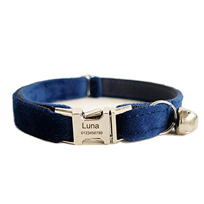 Cat Collar Personalized with Name Phone Number Engraved,Customized with Bell for Small Dogs Puppy Kitten - color: Navy Blue, size: S (6"-10")