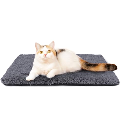 Self Warming Cat Bed Self Heating Cat Dog Mat 24 x 18 inch Extra Warm Thermal Pet Pad for Indoor Outdoor Pets with Removable Cover Non-Slip Bottom Washable Non Electric - color: Dark Grey, size: 24.0"L x 18.0"W x 1.0"Th