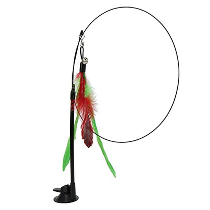 VINGVO Suction Cup Cat Toys for Indoor Cats, Cat Toy Handheld Teaser Wand Toy Interactive Cat Toy Hanging Door Kitten Toys for Kitty Kitten Scratching Exercise Indoor (Green - size: green feather
