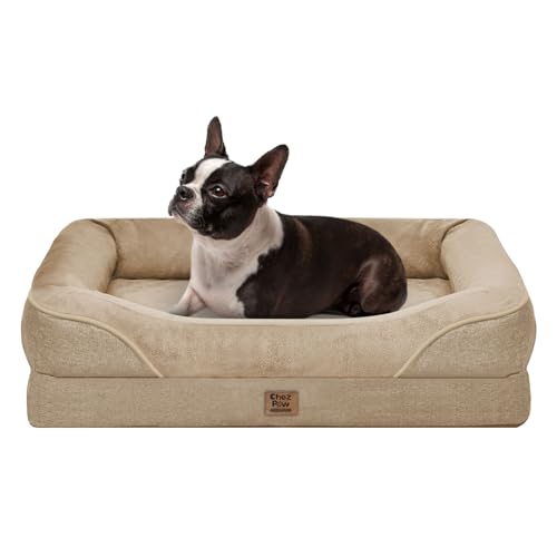 Dog Bed for Medium Large Size Dogs - Memory Foam Soft Pet Couch Sofa with Removable Cover Waterproof Bolster - color: Light brown, size: Large (36"L x 27"W x 7"Th)