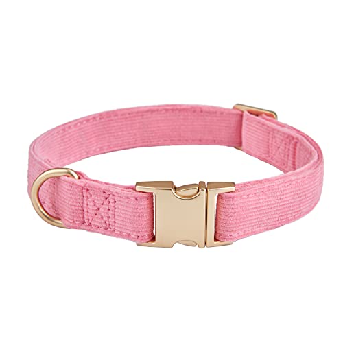Soft Corduroy Fibric Dog Collar with High Grade Metal Buckle, for Small Dogs.(Pink,Small:10-15") - color: Pink, size: Small