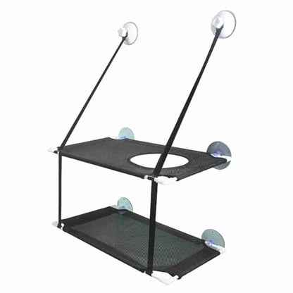 Aramox Double Layer Cat Window Hammock, Sturdy Cat Perch with 6 Suction Cups for Large Cats, Nylon Mesh Bed for Sunbathing, Supports Up to 10KG (Black) - color: #740
