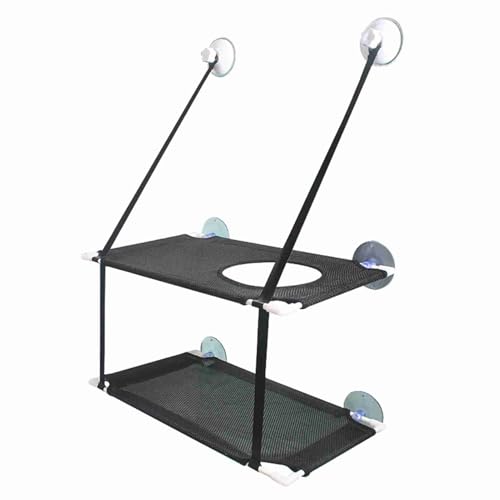 Aramox Double Layer Cat Window Hammock, Sturdy Cat Perch with 6 Suction Cups for Large Cats, Nylon Mesh Bed for Sunbathing, Supports Up to 10KG (Black) - color: #740