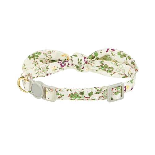 2 Pack Cotton Cat Collar, Removable Bowtie, Floral Pattern, Safety Breakaway Clasp, Adjustable for Cats.(Adult Cat, Check+Green) - color: 2 Pack (Check+Green)