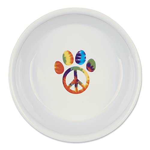 Bone Dry Ceramic Food Bowls, Non-Slip & Dishwasher Safe, Small Set, 4.25x2, Peace Paw, 2 Count - color: Peace Paw, size: Small Set, 4.25x2"