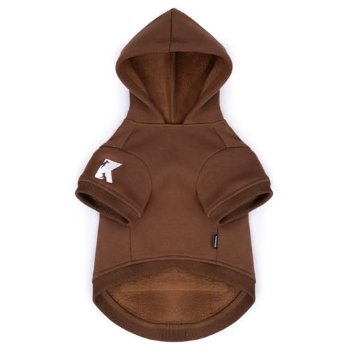 Dog Hoodie & Cat Sweater, Warm Fleece Hooded Soft Winter Sweatshirt for All Breeds, Cozy Pet Clothes, Brown, S - color: Brown, size: S-(2~7lb) | Chest(~13")