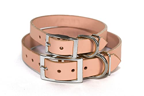 Handmade Personalized Bridle Leather Dog Collar, Engraved Stainless Steel Nameplate (Blush Pink) - color: Blush Pink