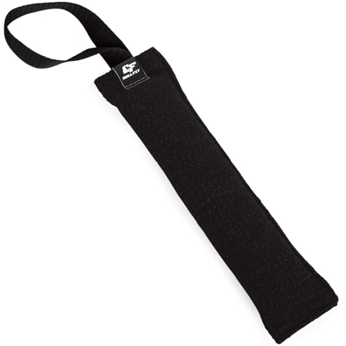 K9 Dog Bite Tug Toy - Made of Durable & Tear-Resistant French Linen - Perfect for Tug of War, Fetch & Puppy Training - Ideal for Medium to Large Dogs - Tough Pull Toy with Strong Handle & Stitching - color: black